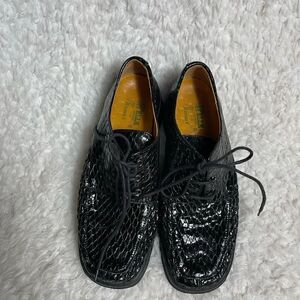 Helle COMFORT BY ROMU'S BLACK PATENT CROC LEATHER OXFORDS EUR SZ39